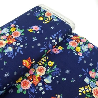 Riley Blake Down the Rabbit Hole - Alice in Wonderland, floral navy 100% cotton