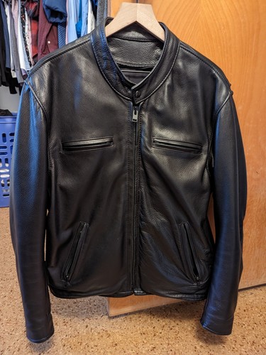 TrendAura Men's Genuine Black Full Grain Cowhide Leather Jacket Biker Style With Zipper Details