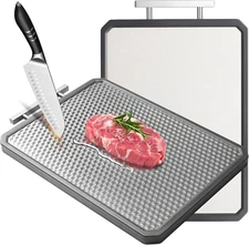 Stainless Steel Cutting Board 16"x11" Double Sided Non-Slip, Scratch Resistant