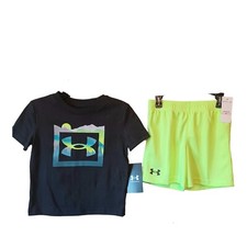 Under Armour Boys T-Shirt Shorts Set-2T-Black-Neon Yellow/Green