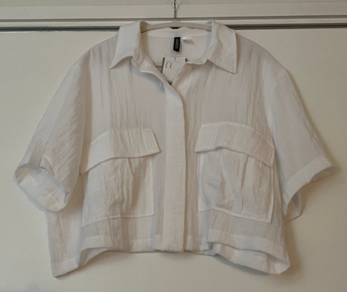 H&M White (S) Boxy Oversized Button Down Shirt Top Cropped