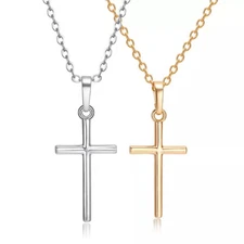 Simple Silver Gold Plated Cross Pendant Necklace Women Men's Jewelry Gift