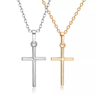 Simple Silver Gold Plated Cross Pendant Necklace Women Men's Jewelry Gift