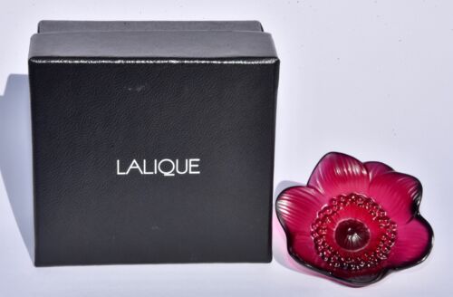 Boxed Lalique ANEMONE Flower Stem Red Sculpture/Paperweight - Rare Colour - Zdjęcie 1 z 15