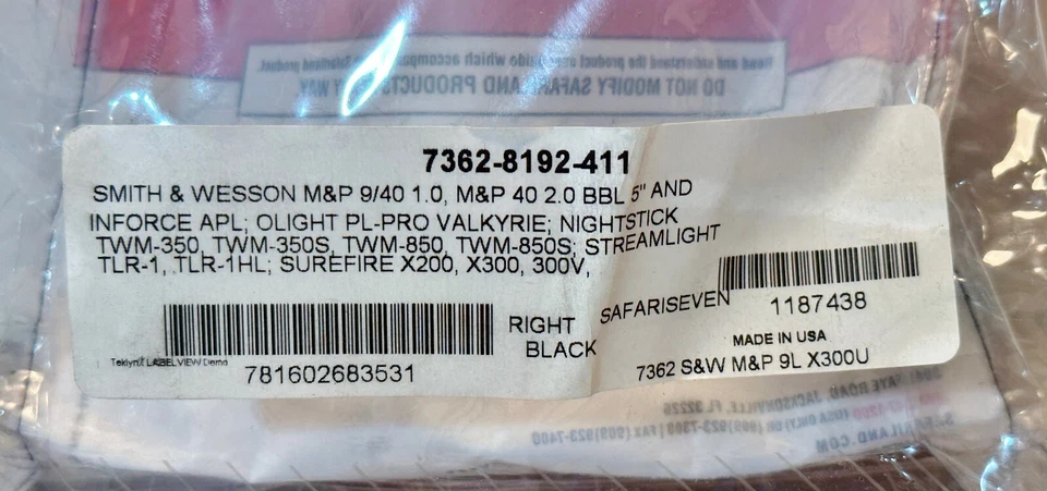 Safariland 7362 ALS/SLS Level 3 7TS RH Duty Holster, S&W M&P ( 5"  BBL) w/ LIGHT - Image 2 of 4