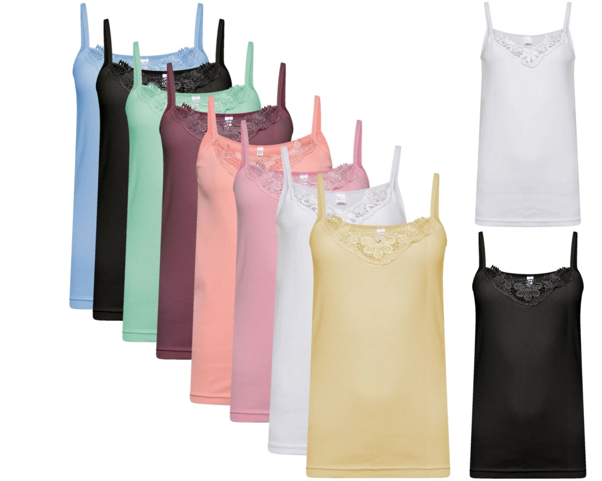 Ladies Vest Tops Womens Camisole Plain Cotton Summer Casual Tank Cami Inner  Lace