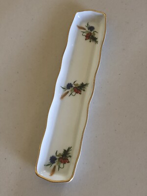 VTG LEC LIMOGES FRANCE SMALL HAND PAINTED RECTANGULAR MINT TRAY FIELD FLOWERS