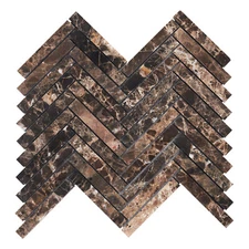 Brown Emperador Dark Marble Stone Herringbone Mosaic Tile Kitchen Backsplash