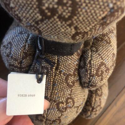 Rare GUCCI GG Pattern Teddy Bear Beige Canvas Plush Doll Beige