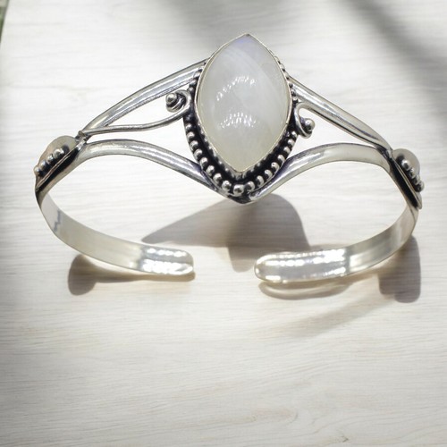 Pulsera brazalete de plata esterlina 925 con piedras preciosas de piedra luna... - Imagen 5 de 13
