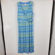 J. Jill Women's Blue and Green Draped Front Aagean Surplice Maxi Dress Large