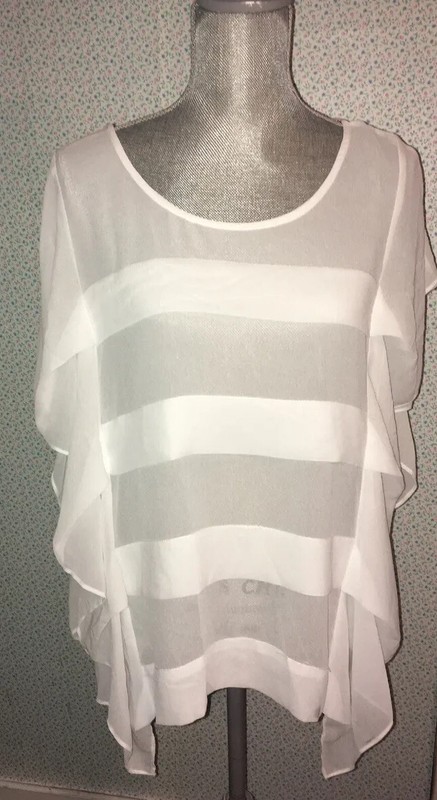 Miilla Women’s White Sheer Bat Wing Sleeveless Ruffle Fashion Blouse Top S NWT