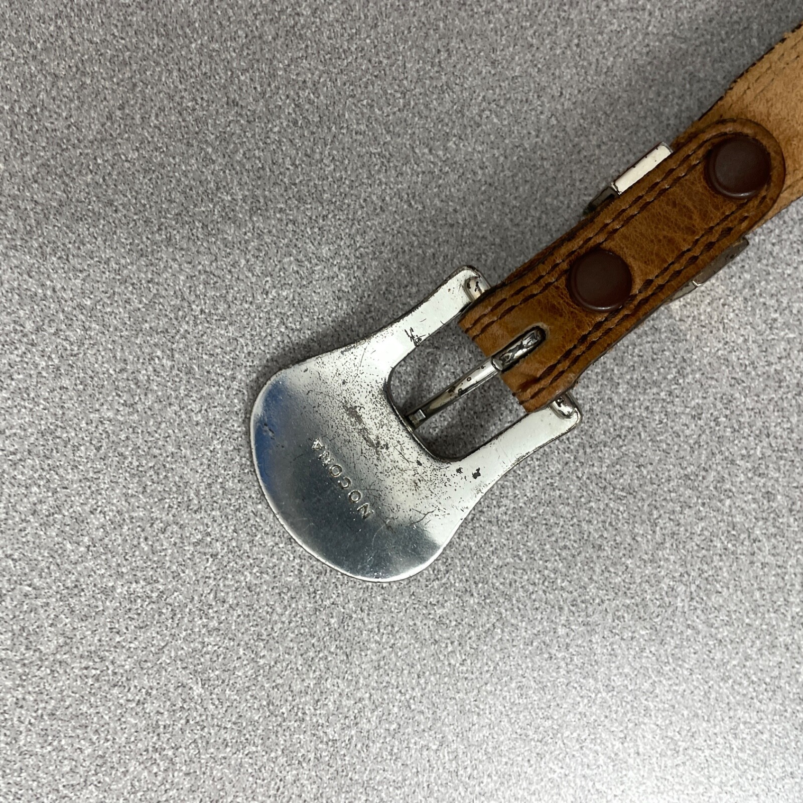 Nocona Belt Co Tan Leather Belt 30 Silver Aztec Buckle Western Cowgirl Cowboy