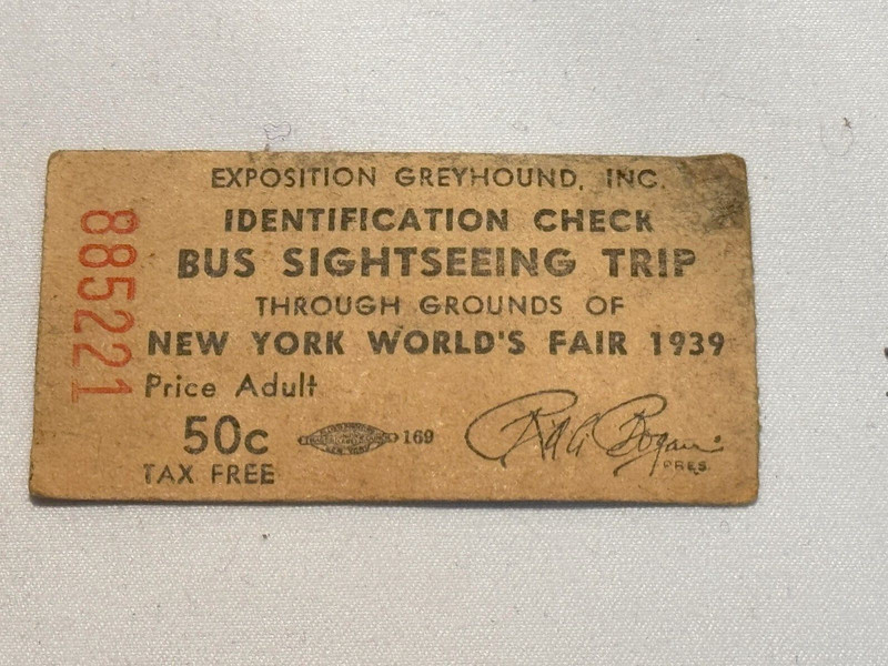 1939 New York World's Fair Bus Sightseeing Trip Ticket Exposition Greyhound Inc