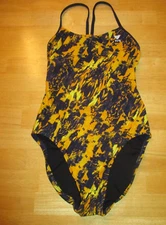 EUC TYR Yellow Navy Blue Bathing Suit_Sz 32 Racerback FullyLined PolyesterSpandx