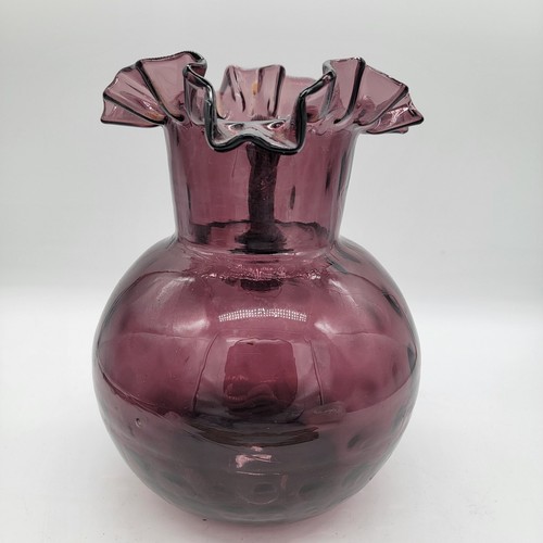 Vintage FENTON Pitcher Hand Blown Purple Thumbprint Optic RUFFLE Edge - Picture 3 of 12