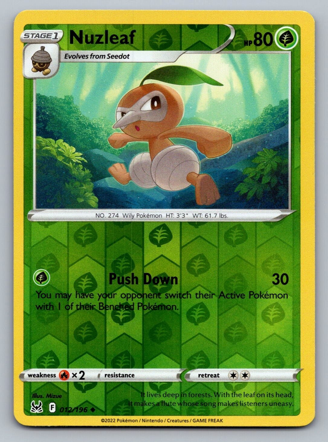 Pokemon TCG Lost Origin Nuzleaf #12 Reverse Holo
