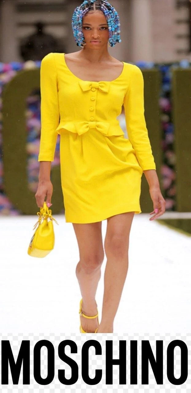 Nuovo 1.8K Moschino 2022 Couture Barbie Giallo Fiocco Abito da Festa 42 44 6 8 10 M L