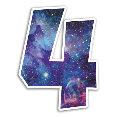 4th Number Sticker 2 x 10cm Space Number 4 Vinyl Stickers - Four Fun Sticker Laptop ...
