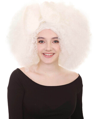 HPO Erwachsene Damen Jumbo Afro kleine Schleife Perücken, Super Größe Cosplay Perücke, weiße Farbe