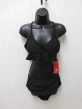 Camel Crown Black Bikini Swimsuit Ruffles High Waist Ruched Women's Size Large