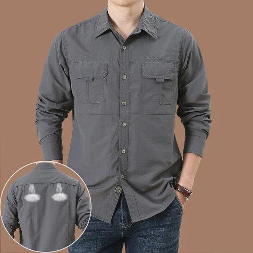 Mens Quick Dry Long Sleeve Shirts Breathable Hiking Work Military Army Shirt Top - Picture 14 of 38