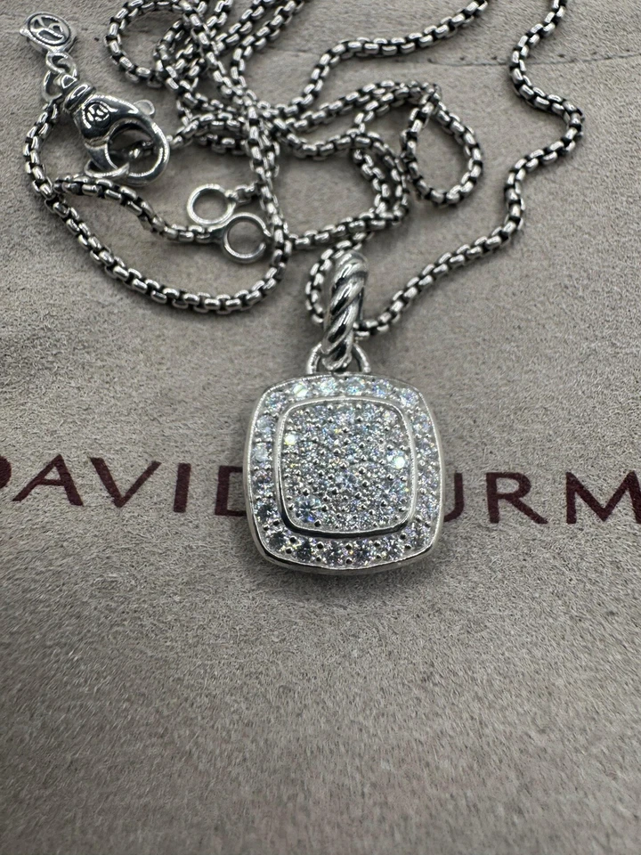 Colgante y collar David/Yurman de plata de ley de 14 mm pavé de diamantes albión de 18 pulgadas Foto 3 de 4