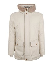 BRUNELLO CUCINELLI MEN'S IVORY PARKA WITH SHEARLING COLLAR MSRP 7295