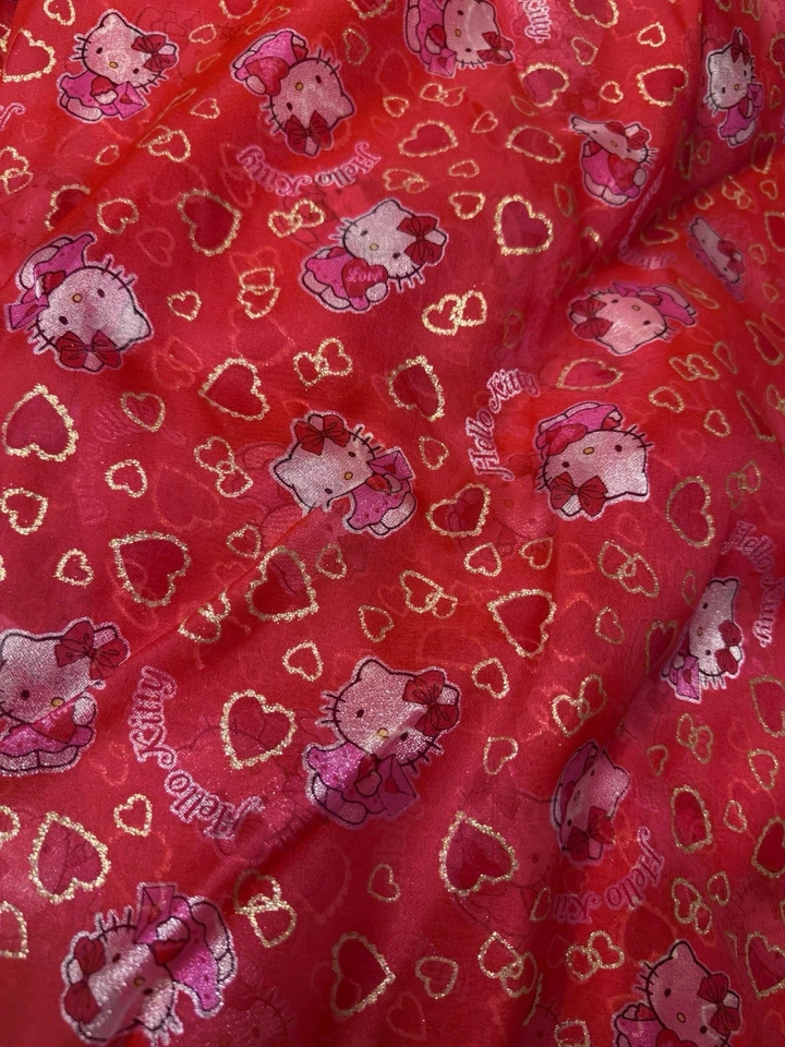"Tela Hello Kitty de colección 8,33 yardas 43,5"" nueva dorada transparente rosa rosa blanca RARA Foto 2 de 3