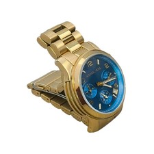 Michael Kors MK-7353 Runway Gold Tone Watch Women Stainless Steel -See condition