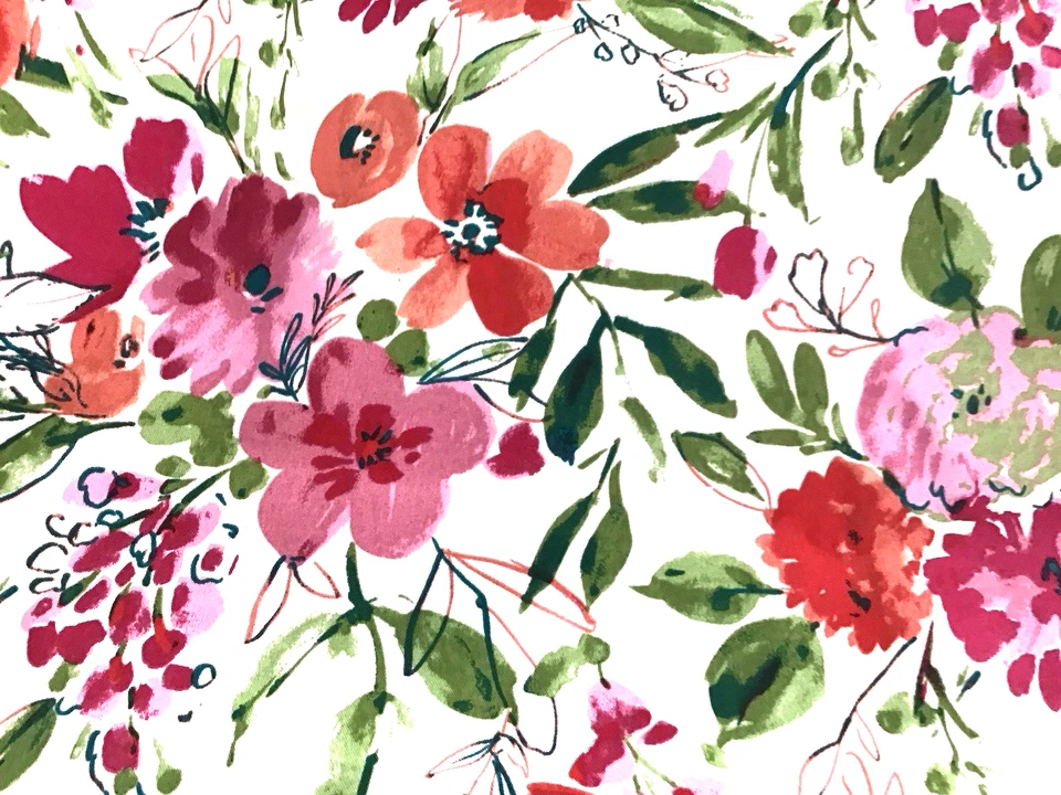 Lote de 5 yardas de flores de tela para exteriores con patrón floral rosa rojo naranja verde Foto 3 de 4