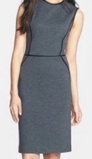 Tory Burch Marcia Gray Black Piping Wool Knit Sleeveless Sheath Dress  Size MED