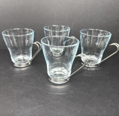 Glass Cappuccino Coffee Mug Bormioli Rocco Oslo Stainless Steel Handle Set Of 4