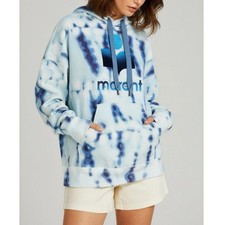 445 NWT ISABEL MARANT Miley Hooded Sweatshirt, Blue Tie Dye, Large