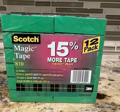 Lot 12 Rolls SCOTCH MAGIC TAPE 3/4 , #810 Bonus 1500 Inch Rolls Boxed
