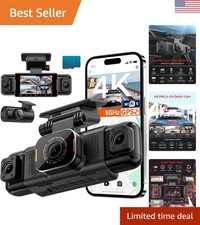 360  Panoramic Dash Cam - 4K Front  1080P Rear  Inside with Free 128GB Card
