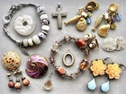 Vintage Lot of Costume Jewelry, Bracelets, Earrings, Fish Charms, Czech Glass
