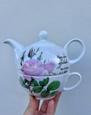 Vintage 90s Roy Kirkham Redoute Rose Fine China Tea For One Teapot Teacup Set