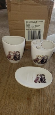 #ad 3pcs Cat Design Ceramic Bathroom Set $5.00