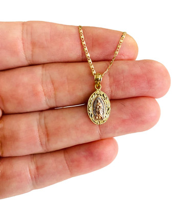 14K massives Gold Jungfrau Guadalupe Anhänger 20'' Halskette - 0,78'' Jungfrau Maria - PT1129