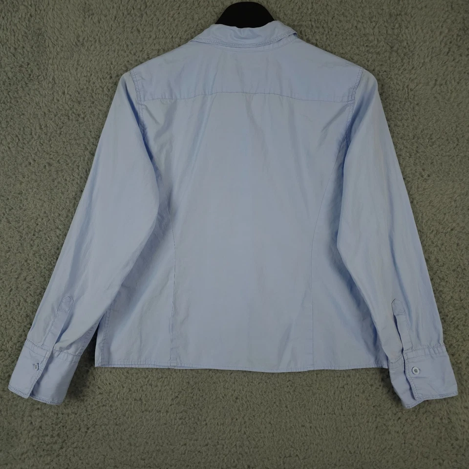 Vintage Talbots Shirt Womens 12P Petite Blue Hidden Button Up Crop Long Sleeve - Image 2 of 4