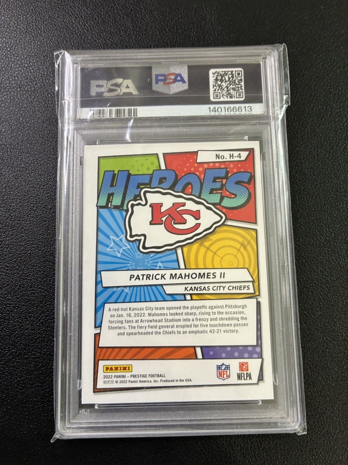 2022 Panini Prestige Heroes Patrick Mahomes II Chiefs #H-4 PSA 10 view 2
