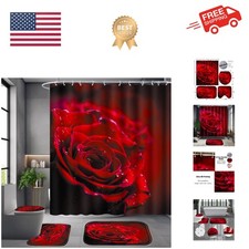 4 Pcs Shower Curtain Set, Red Rose Bathroom Set,Romantic Shower Curtain Sets ...