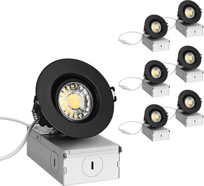 3 Inch LED Recessed Lighting 6 Pack - Dimmable Gimbal Spotlights, Black Trim