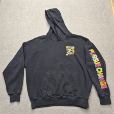 Hollister Hoodie Mens L Black Academy Group Pullover Honor The Past Retro Peace