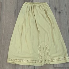 Vintage 1960s 1970s Yellow Nylon Half Slip Skirt With Lace Trim Detail Repair XS