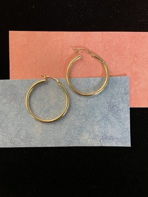 Vintage 14K Yellow Gold Hollow Large Hoop Earrings 1 Inch Inside Dia, *Dents*