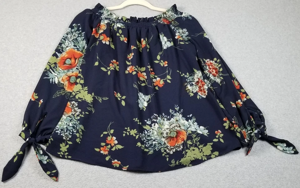 Top SIMPLICITY para mujer grande L multicolor floral manga larga fuera del hombro Foto 4 de 4