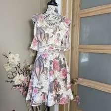 Perfect Way Floral Romantic Mini Dress Elegant W/Pearly Beads Woman Size M