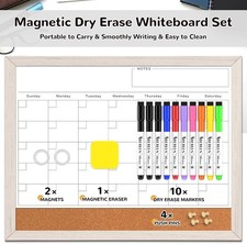 Monthly Whiteboard Calendar  Corkboard Magnetic 17"X13" Dry Erase Board